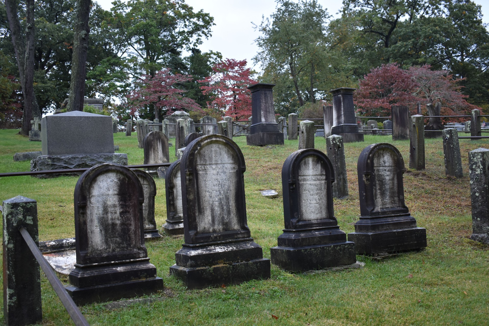 Group of Old Tombstones at Sleepy Hollow Cemetery, Historic New York